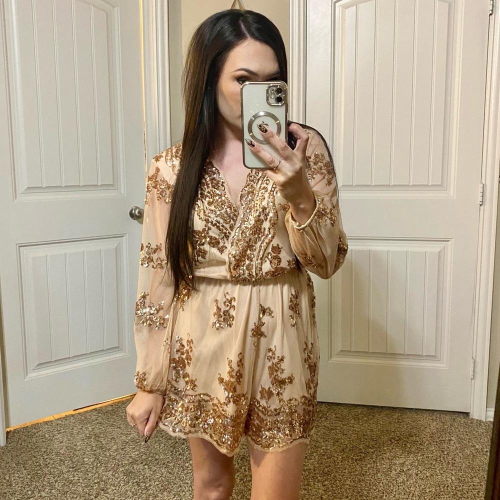 Angel biba champagne gold sequin dressy romper S